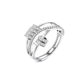 Crossed lines S925 sterling silver open ring with pavé cubic zirconia accents - Adjustable Open / Irregular Three-layer Staggered Anxiety Style (KL-060)