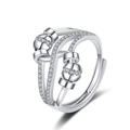 Rotating fidget ring in silver finish with pavé zircon stones and movable beads - Adjustable Open / Three-ring Staggered Spinner Beads Style (KL-051)