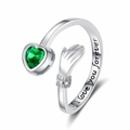 S925 Sterling Silber Umarmungsring mit grünem Herzstein und I love you forever Gravur - Herz Grün Zirkonia Umarmungsring (JZ0069)