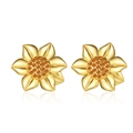 Orecchini a girasole dorati con zirconi arancioni e raffinata trama in metallo spazzolato - Orecchini A Bottone Girasole Con Zirconia