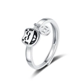 Verstellbarer Ring mit Maneki Neko Glückskatze und Kupfermünze für Damen in Silberoptik - Glückskatze-Stil