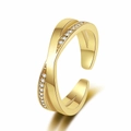 Adjustable cross ring in gold finish with micro-paved sparkling cubic zirconia - Adjustable Open / Gold