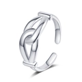 Minimalist double-layer knot open ring with polished silver finish on a clean white background - Adjustable Open / White Gold