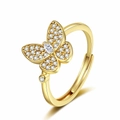 Anello regolabile a farfalla placcato oro con pavé di zirconi scintillanti - Aperto Regolabile / Oro