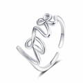 Minimalist silver Love letter open ring with small zircon stone for women - Adjustable Open / White Gold