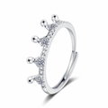 Sparkling silver crown ring with adjustable band and clear cubic zirconia stones - Adjustable Open / White Gold