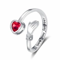 S925 sterling silver hugging hands ring with red heart gemstone and inner engraving - Heart Red Zirconia Hugging Ring (JZ0069)