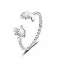 Cute baby footprints and handprints open ring in silver with sparkling crystal accents - Adjustable Open / White Gold