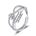 Silver fidget ring with adjustable band and sliding zircon blocks for anxiety relief - Adjustable Open / Multi-layer Intertwined Slider Rotating Style (KL-053)
