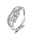 Adjustable silver abacus ring featuring triple-layer twist band and micro-set cubic zirconia - Adjustable Open / Three-layer Abacus Element Spinner Style (KL-055)