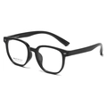 Modern black square frame optical glasses for women with silver diamond metal accents - Glossy Black
