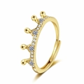 Adjustable golden crown open ring with sparkling pavé-set round cubic zirconia stones - Adjustable Open / Gold