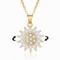 Draaibare zonnebloem ketting met fonkelende zirkoon kristallen in goudkleur - Gouden roterende ketting
