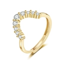 Elegante anello aperto placcato oro con nove zirconi bianchi scintillanti e design a V - Aperto Regolabile / Oro