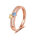 Anello a doppio strato in oro rosa con zirconi a forma di cuore gialli e blu - Aperto Regolabile / Oro rosa