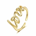 Anillo ajustable Love dorado con diseño minimalista fluido y acabado brillante pulido - Abierto Ajustable / Dorado