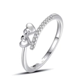 Adjustable silver heart-to-heart ring with pavé zircon stones in a minimalist style - Adjustable Open / White Gold