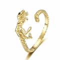 Gothic dinosaur skeleton open ring in golden finish with black rhinestone eye detail - Adjustable Open / Gold