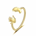 Adjustable golden open ring with cute baby hand and foot charms and twisted band - Adjustable Open / Gold