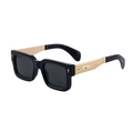 Retro black square sunglasses with ornate gold metal temples and green gem accents - Glossy Black Gold Gray