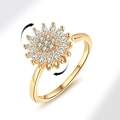 Roterende zonnebloem ring goudkleurig met marquise zirkoon blaadjes en verstelbare band - Gouden roterende open ring