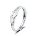 Elegant silver open ring with heart cutout and zircon micro-paving at 45-degree angle - Adjustable Open / White Gold