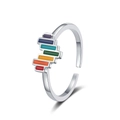 Anillo plateado ajustable con bloques de esmalte arcoíris coloridos y diseño moderno - Abierto Ajustable / Oro Blanco