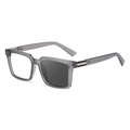 Translucent gray square frame glasses showing photochromic lens tint transition - Matte Grey to Grey (C5)
