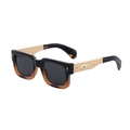 Retro square sunglasses with black-to-brown gradient frames and gold engraved temples - C6 Polarized Gradient Black Tortoise Gold Grey Lens