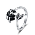 Anello aperto regolabile panda su ramo di bambù argento per donna stile minimal - Aperto Regolabile / Oro Bianco