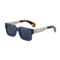 Gafas de sol cuadradas con montura azul y patillas de metal grabadas vintage - Azul Oscuro Transparente Plata Gris (C7)