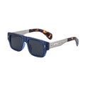 Fashion square sunglasses in translucent blue frame with engraved metal temples - Transparent Dark Blue Silver Gray (C7)