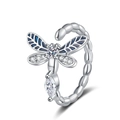 Anello regolabile a forma di libellula in argento con smalto blu e zirconi per donna - Aperto Regolabile / Oro Bianco
