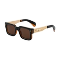 Retro square sunglasses with black and amber frames and gold temple detailing - Tortoise Dark Brown Gold