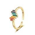 Anillo ajustable de oro para mujer con diseño escalonado en esmalte de arcoíris vibrante - Abierto Ajustable / Dorado