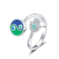 Adjustable silver ring with Yin Yang Evil Eye and crystal Hamsa Hand detail - Adjustable Open / White Gold