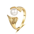 Elegant adjustable gold ring with white pearl center and shell-shaped metal detailing - Adjustable Open / Gold