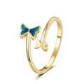 Anello a farfalla dorato regolabile con smalto blu e dettagli in metallo lucido - Aperto Regolabile / Oro