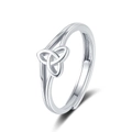 Polierter silberner keltischer Knoten Ring verstellbar mit geometrischem Design für Damen - Einstellbar Offen / Weißgold
