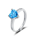 Sky blue heart-shaped crystal ring with side stones in adjustable silver band - Adjustable Open / Blue Zirconia