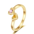 Bague ouverte dorée minimaliste avec cœurs sertis de zircons roses et jaunes brillants - Or