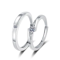 Set di anelli di coppia in argento lucido con fiocco di strass e design a onde - Aperto Regolabile / Anelli di Coppia con Diamanti Classici