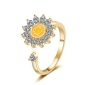 Adjustable gold flower spinner ring with sunflower smiley face and clear zircons - Adjustable Open / Gold