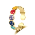Colorful enamel smiley face open ring in gold finish with vibrant multi-color accents - Adjustable Open / Gold