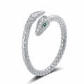 Luxuriöser Schlangenring aus Silbermetall mit Diamanten und grünen Edelstein-Augen - Einstellbar Offen / Weißgold