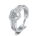 Adjustable heart-shaped sparkling ring in silver with pavé-set diamonds on split band - Adjustable Open / White Gold