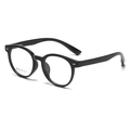 Gafas ópticas redondas negras clásicas con remaches plateados y estilo minimalista moderno - Negro Brillante (C1)