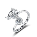 Verstellbarer Axolotl-Ring aus Silber mit Herz-Zirkonia und I love you Gravur - Einstellbar Offen / Weißer Zirkonia