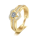 Sparkling gold heart ring with adjustable open band and brilliant pavé diamonds - Adjustable Open / Gold