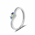 Silver V-shaped adjustable ring with blue and yellow gemstones and micro-pave crystals - Adjustable Open / Three Stones